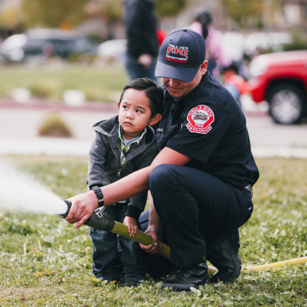 firefighter and his son