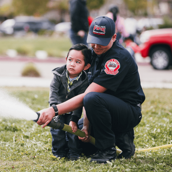 firefighter and his son